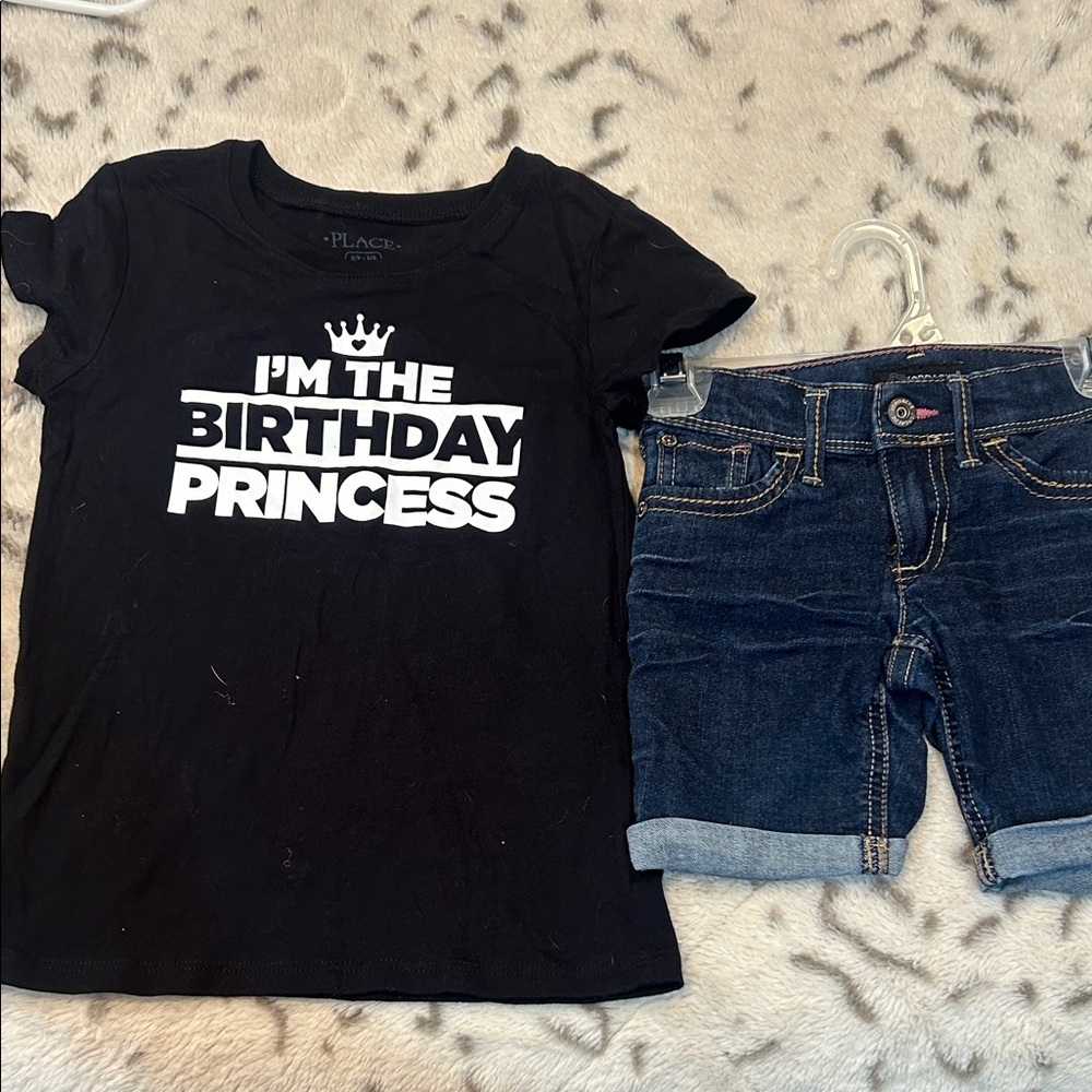 The Childrens Place Black "I'm The Birthday Princess" Tee and Shorts